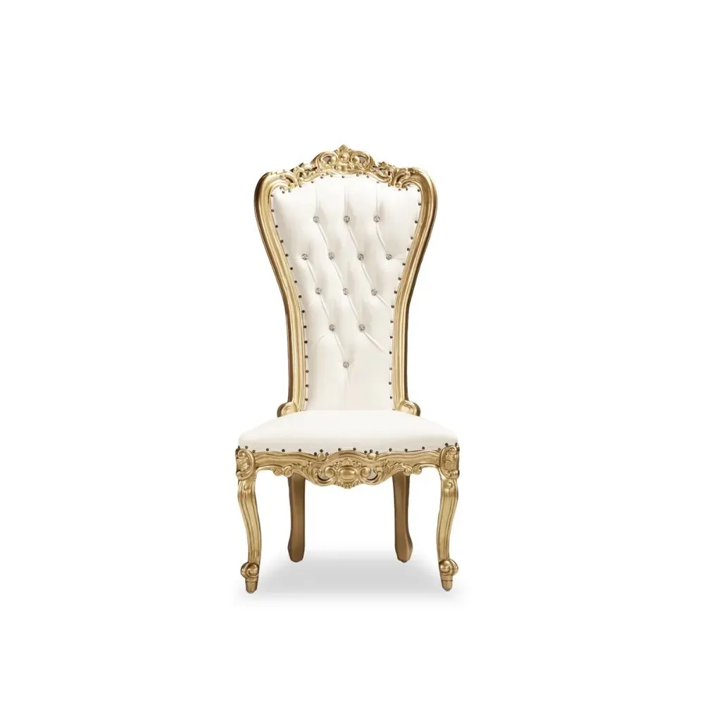 Sweetheart Throne Chair - White Vinyl/Gold Frame -set of 2