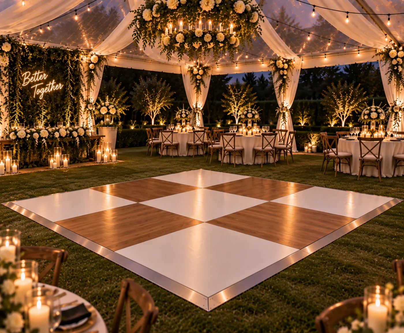 12'x12' Classic Wood & White Checkered Dance Floor (Up to 35 Dancers)