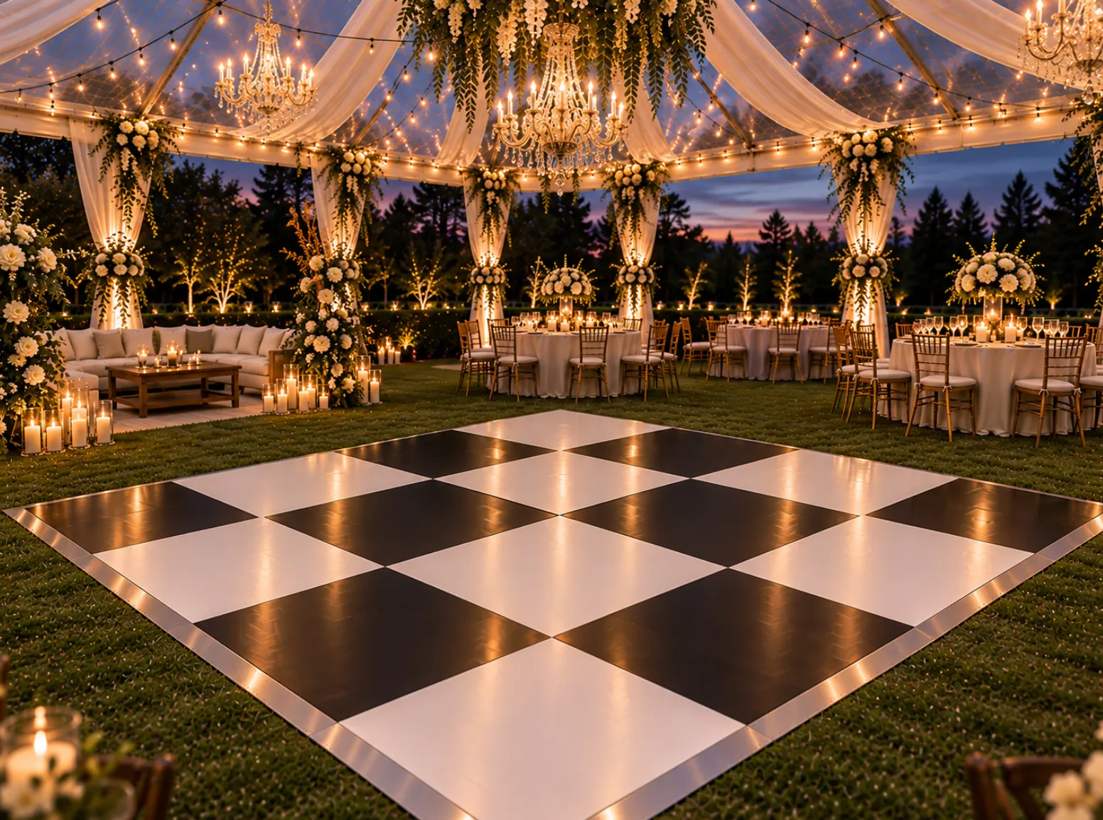 16'x16' Black & White Checkered Dance Floor (Up to 60 Dancers)