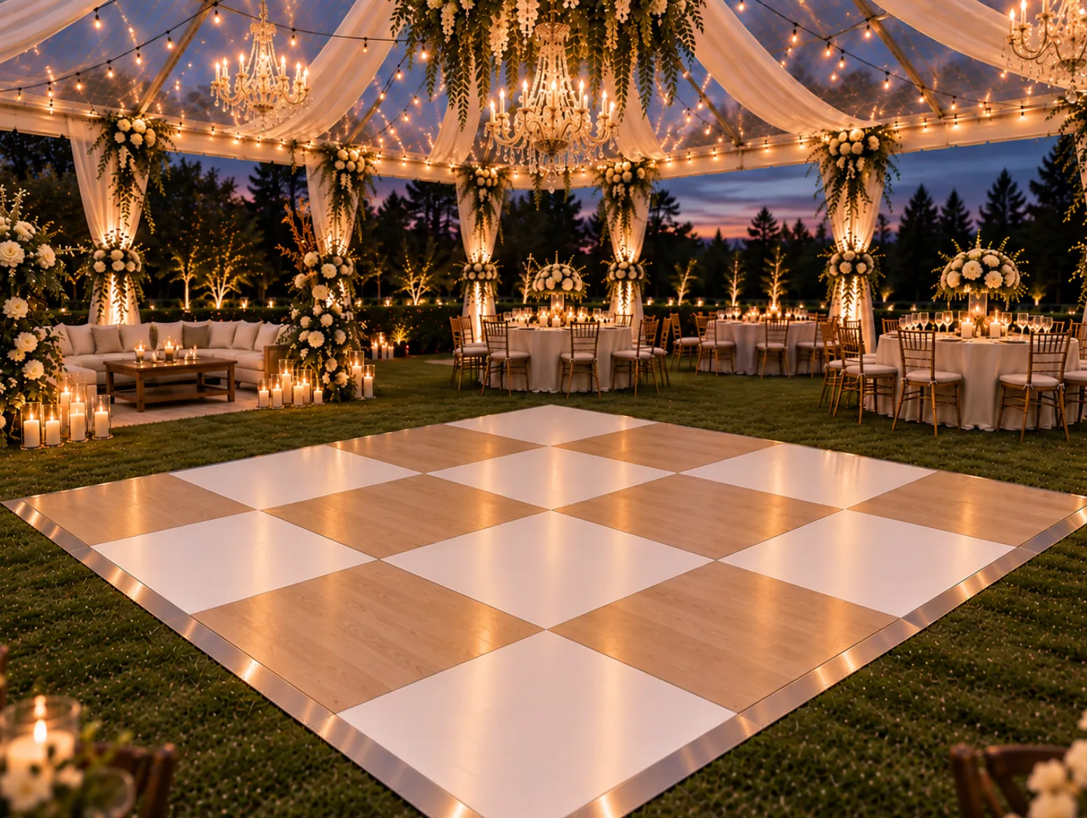 16'x16' Classic Wood & White Dance Floor (Up to 60 Dancers)