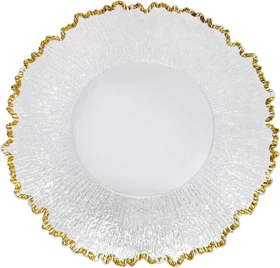 Charger Plate CLEAR  & Gold Rim Modern style 13"