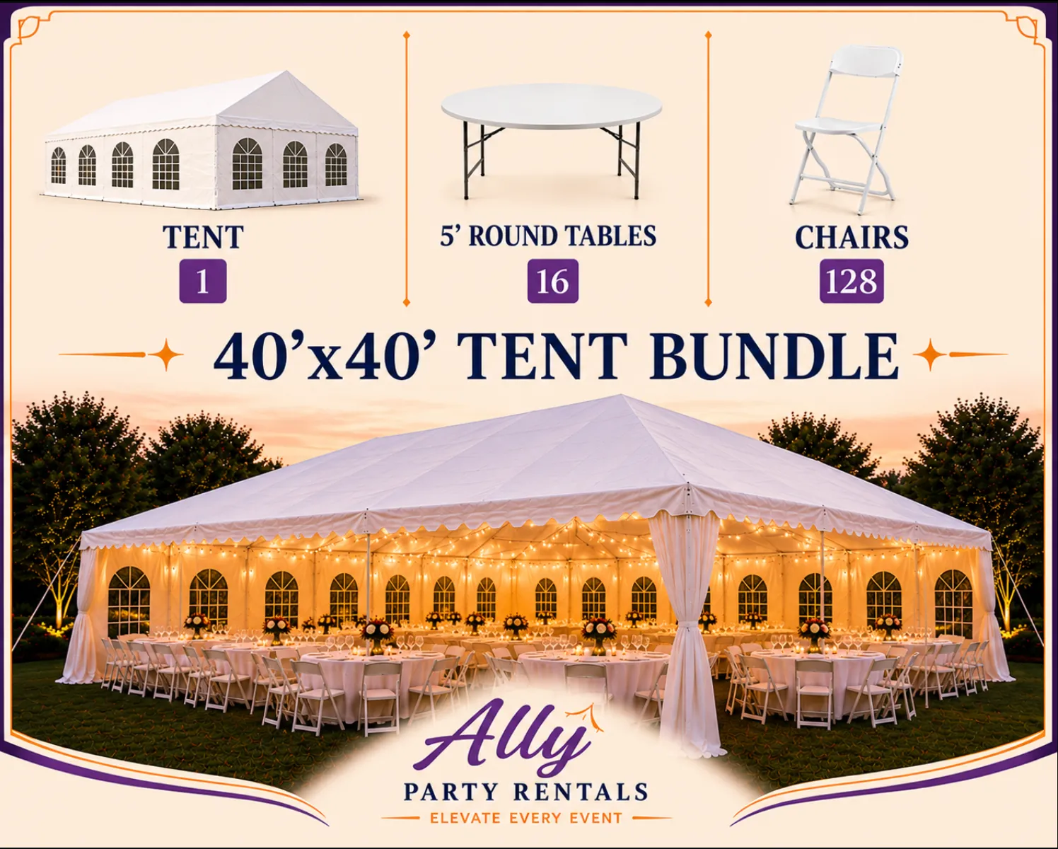 40'X40' Tent Bundle (round tables)