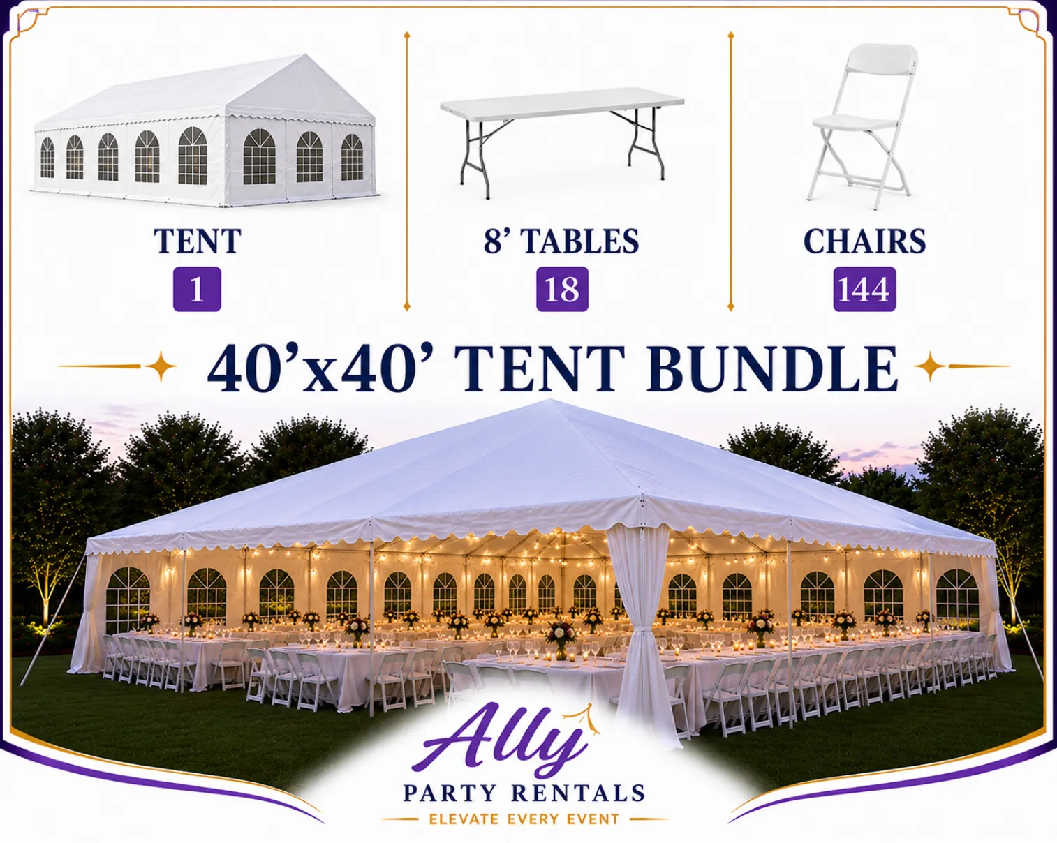 40'x40' Tent Bundle (rectangle tables)