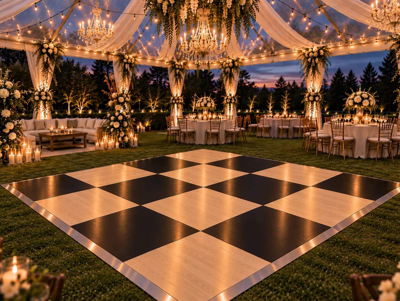 16'x16' Classic Wood & Black Checkered Dance Floor (Up to 60 Dancers)