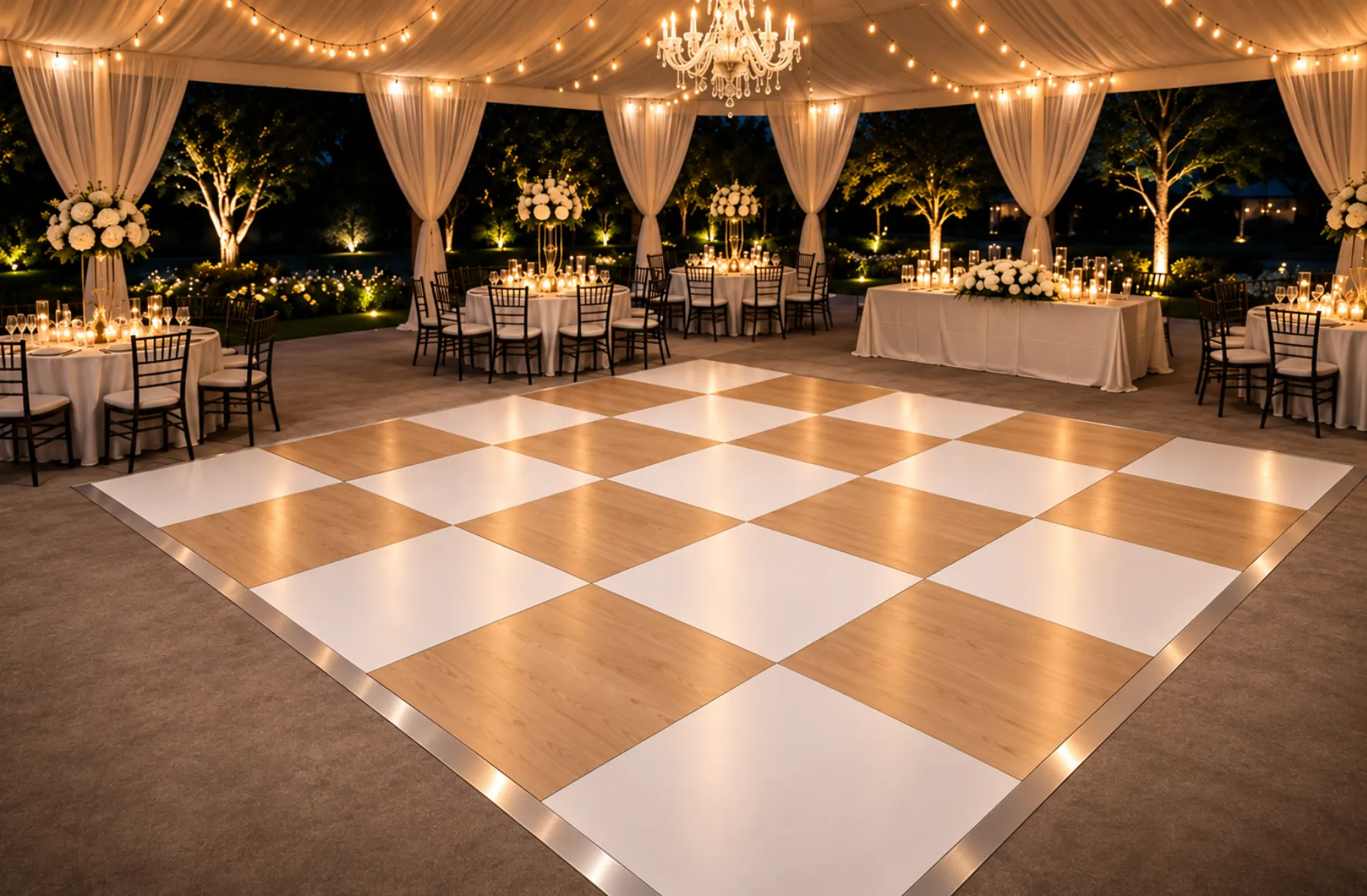 20'x20' Classic Wood & White Dance Floor (Up to 100 Dancers)
