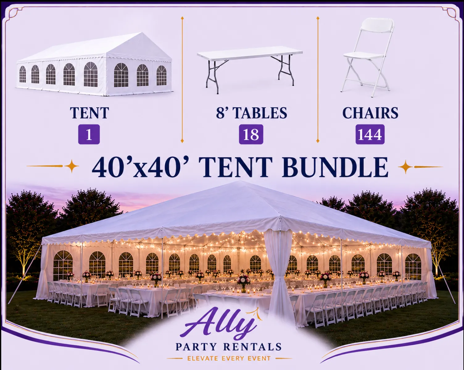 40'x40' Tent Bundle (rectangle tables)