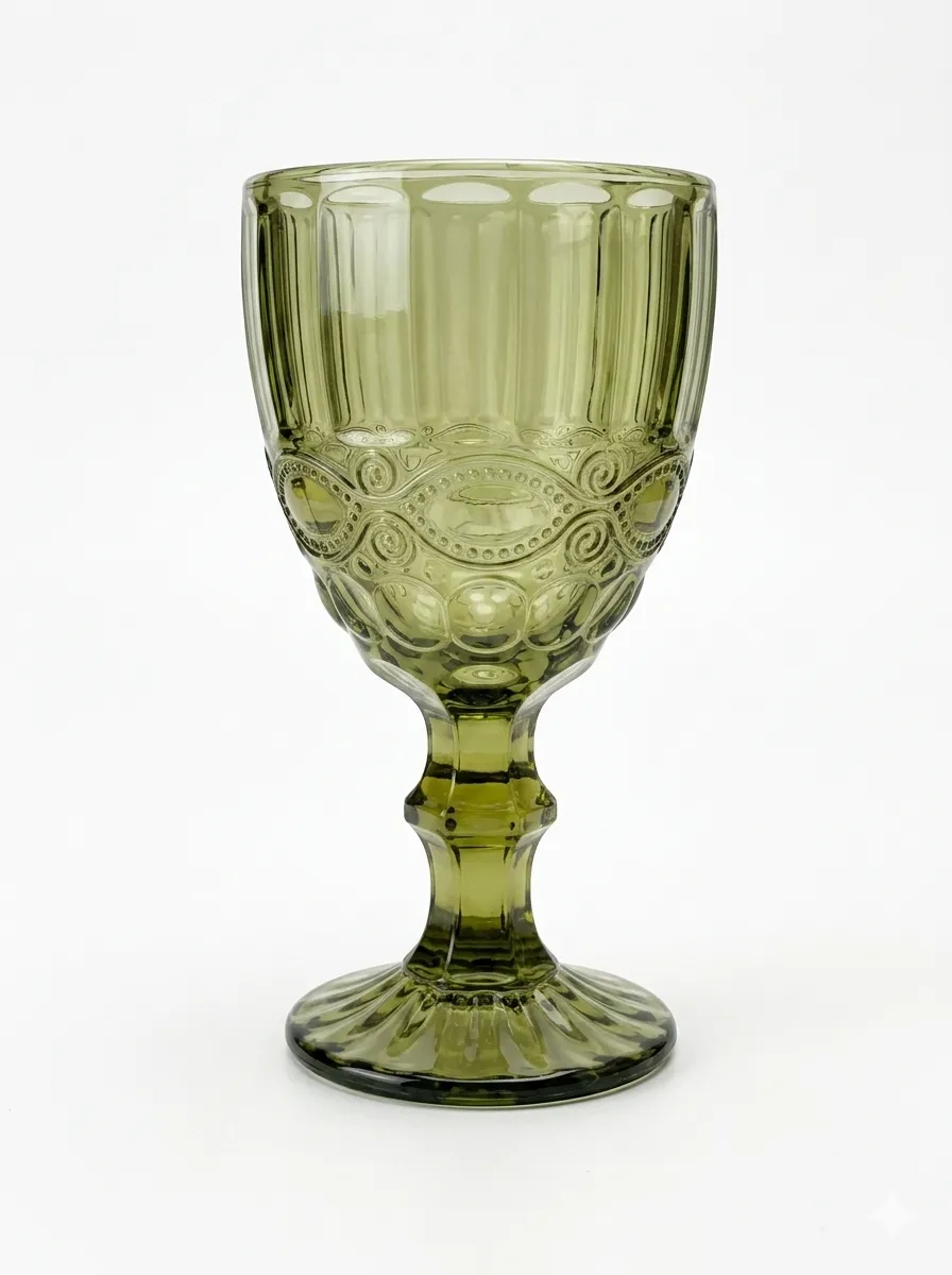 Olive Green Vintage Glass Goblet