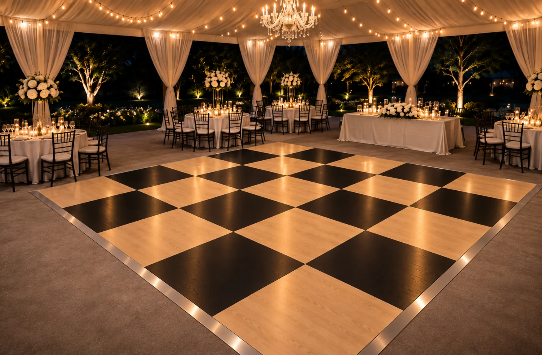 20'x20' Classic Wood & Black Dance Floor (Up to 100 Dancers)