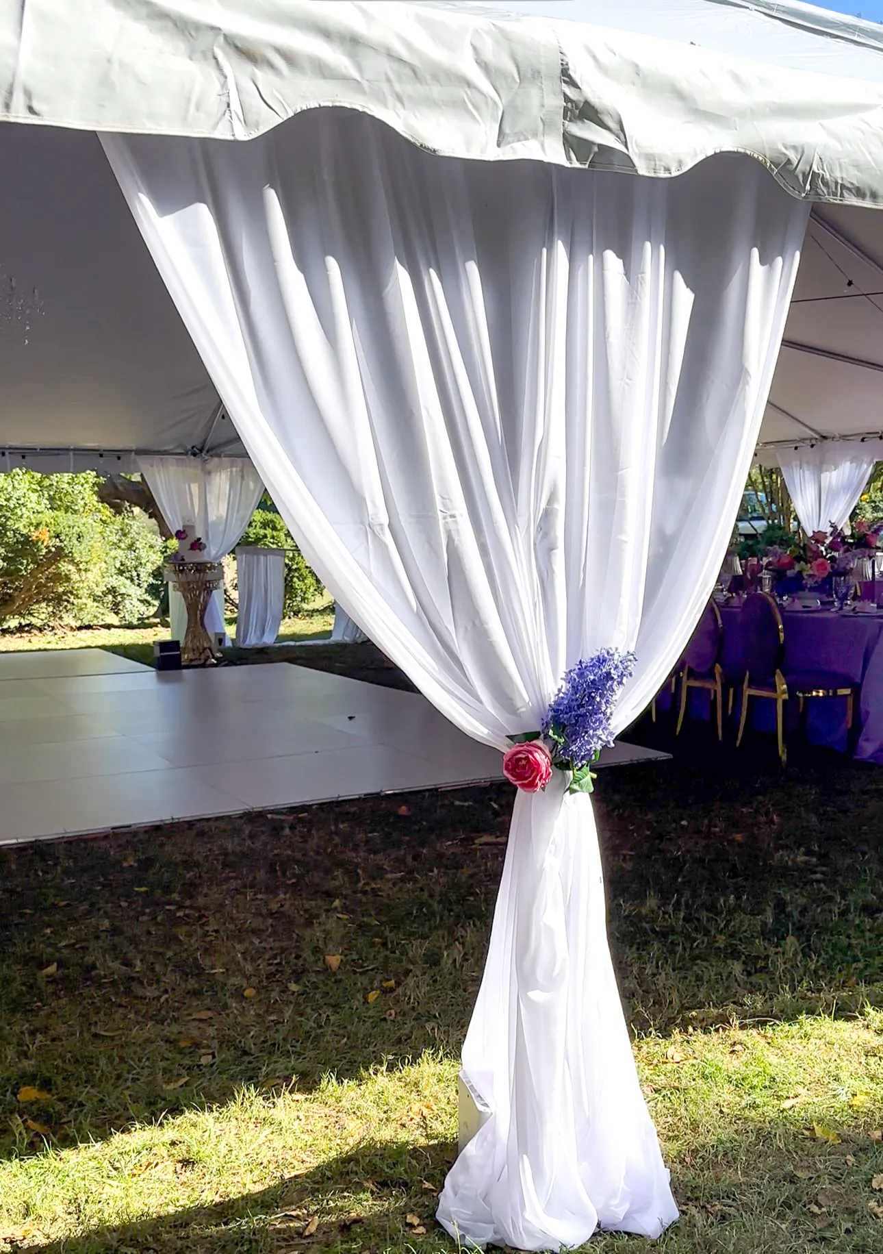 Tent Leg Draping   (flower not included)