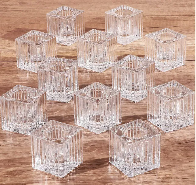 Clear Ribbed Tapered Candle Holders