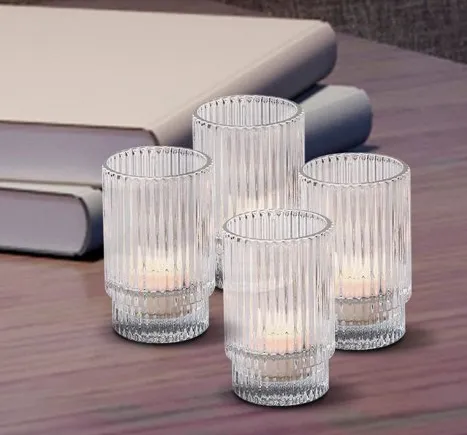 Clear Ribbed Candle Holder