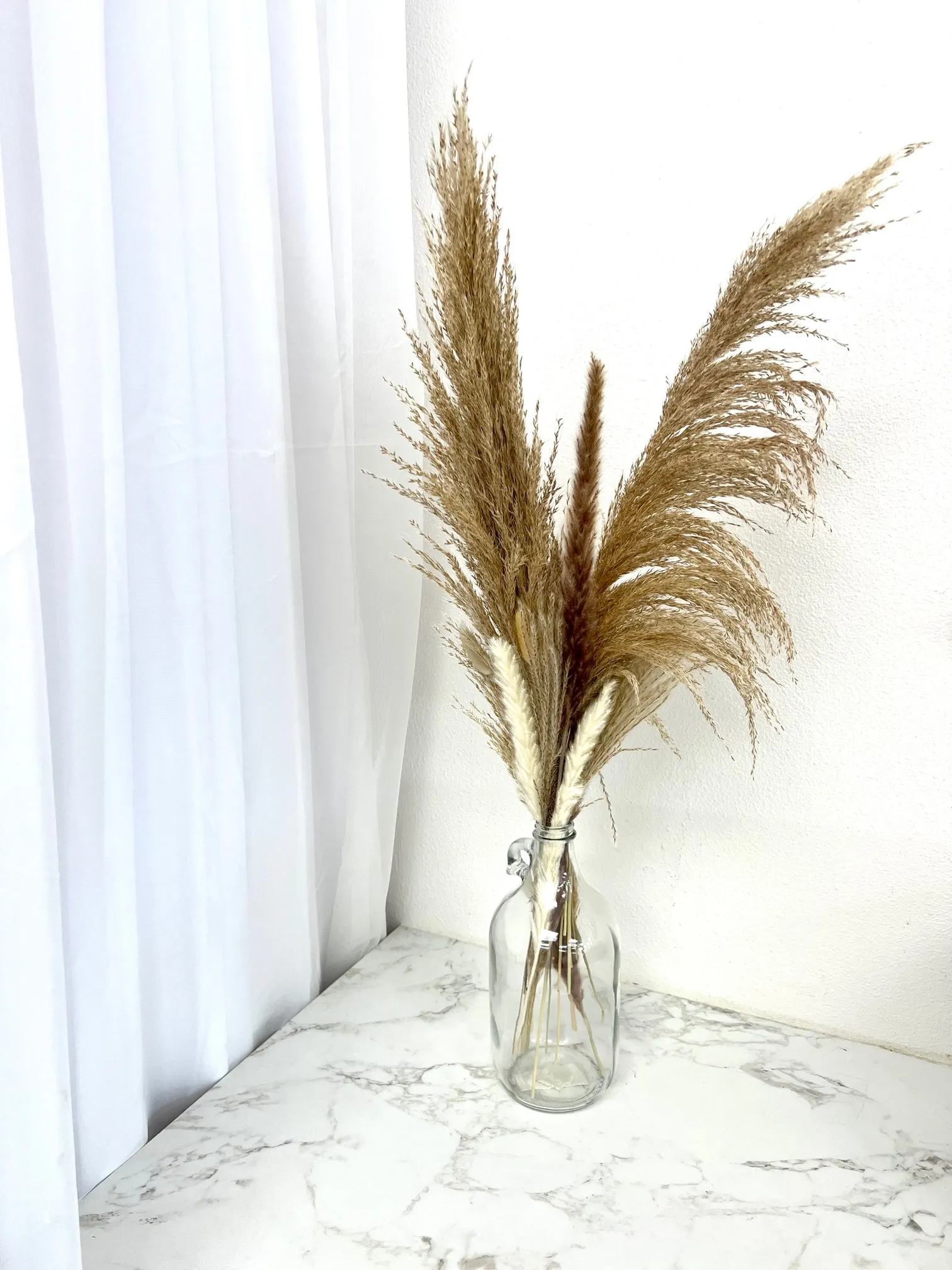 Dried Pampas Arrangement in Clear Jug Vase