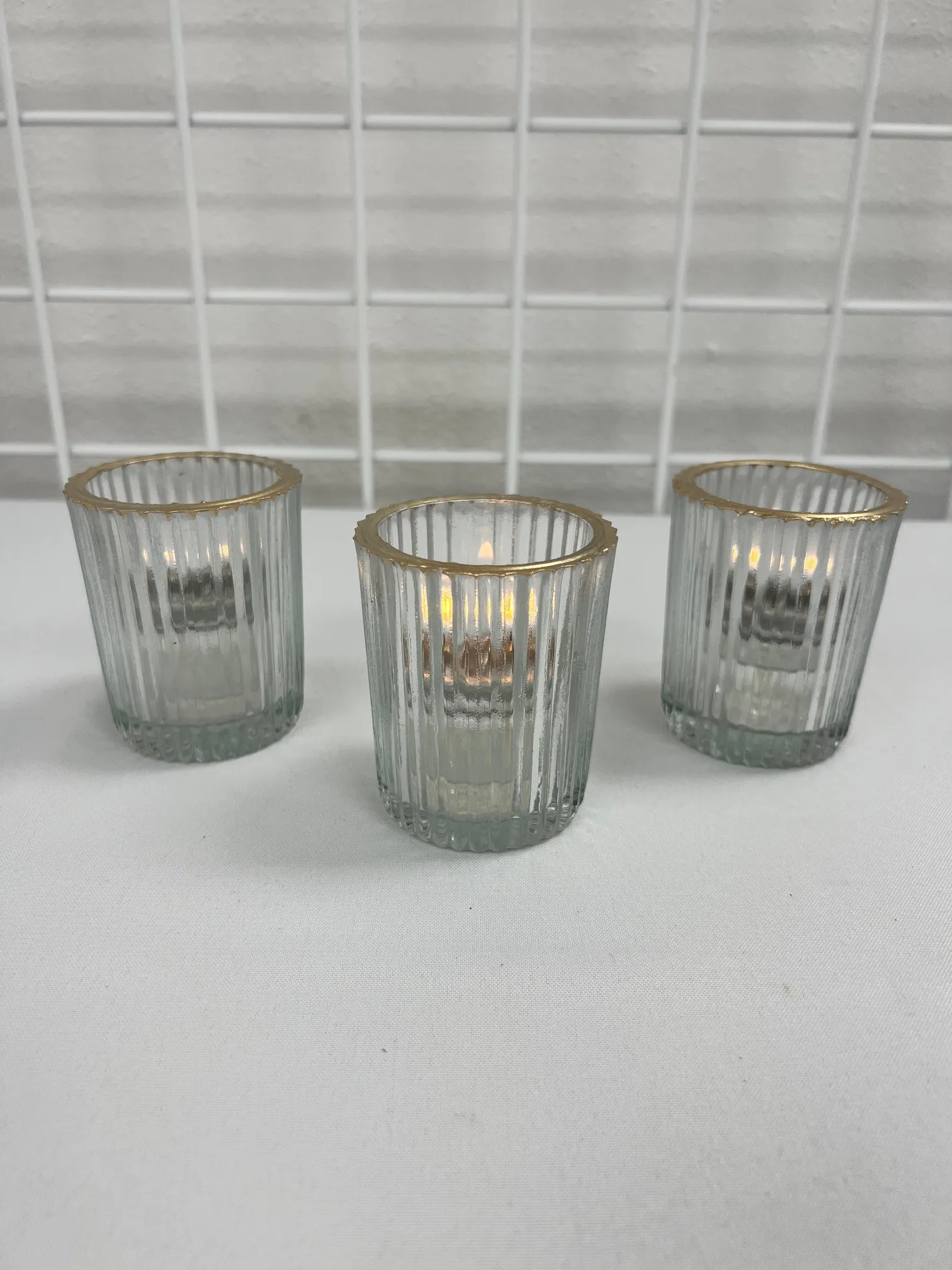 Clear Ribbed Votives with Gold Rim