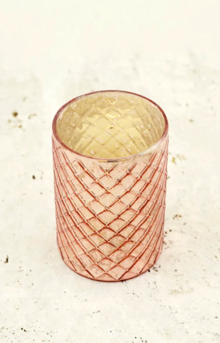 Blush Pink Diamond Mercury Glass Candle Holder 