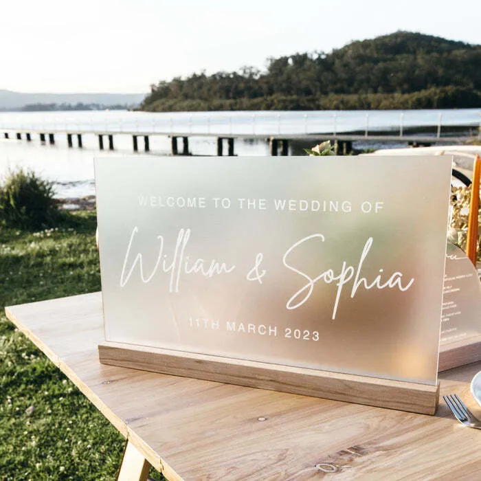 Frosted Signs on Wood Base