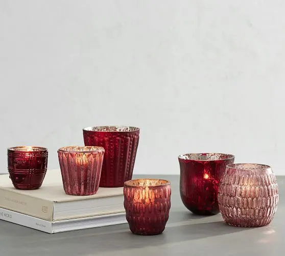 Pottery Barn Mercury Candle Holders - Burgundy/Blush