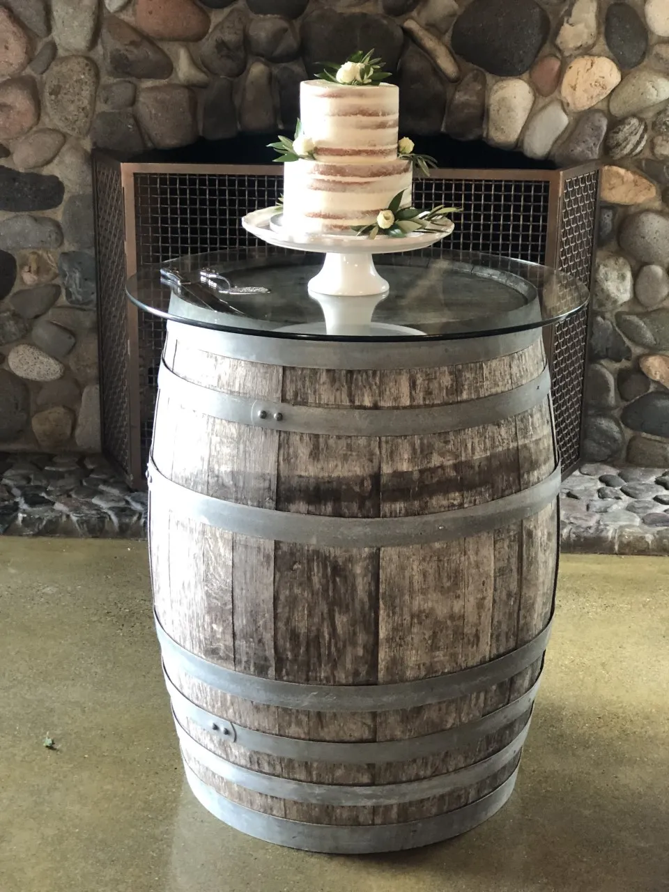 Wine Barrel Cake Table Glass Top