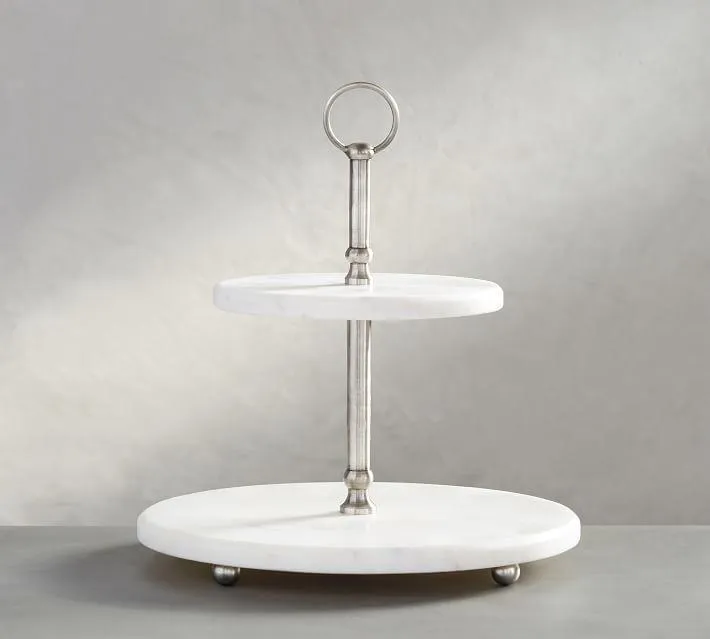 2 Tiered Silver Marble Tray
