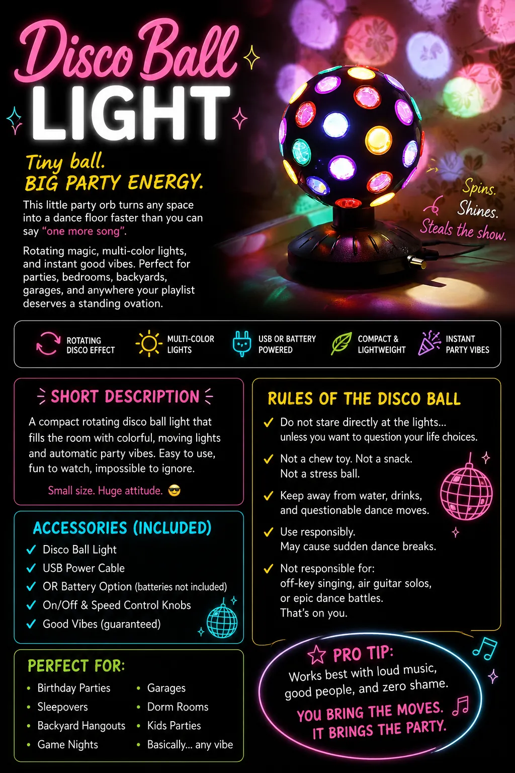 Spinning 6” Disco Ball Light