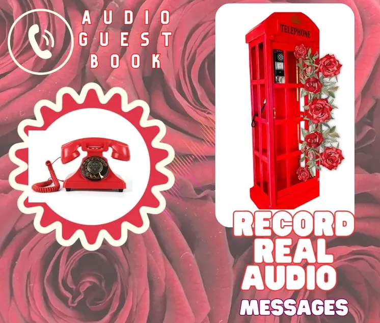 Red Phone Booth/Florals + Audio Guest Book