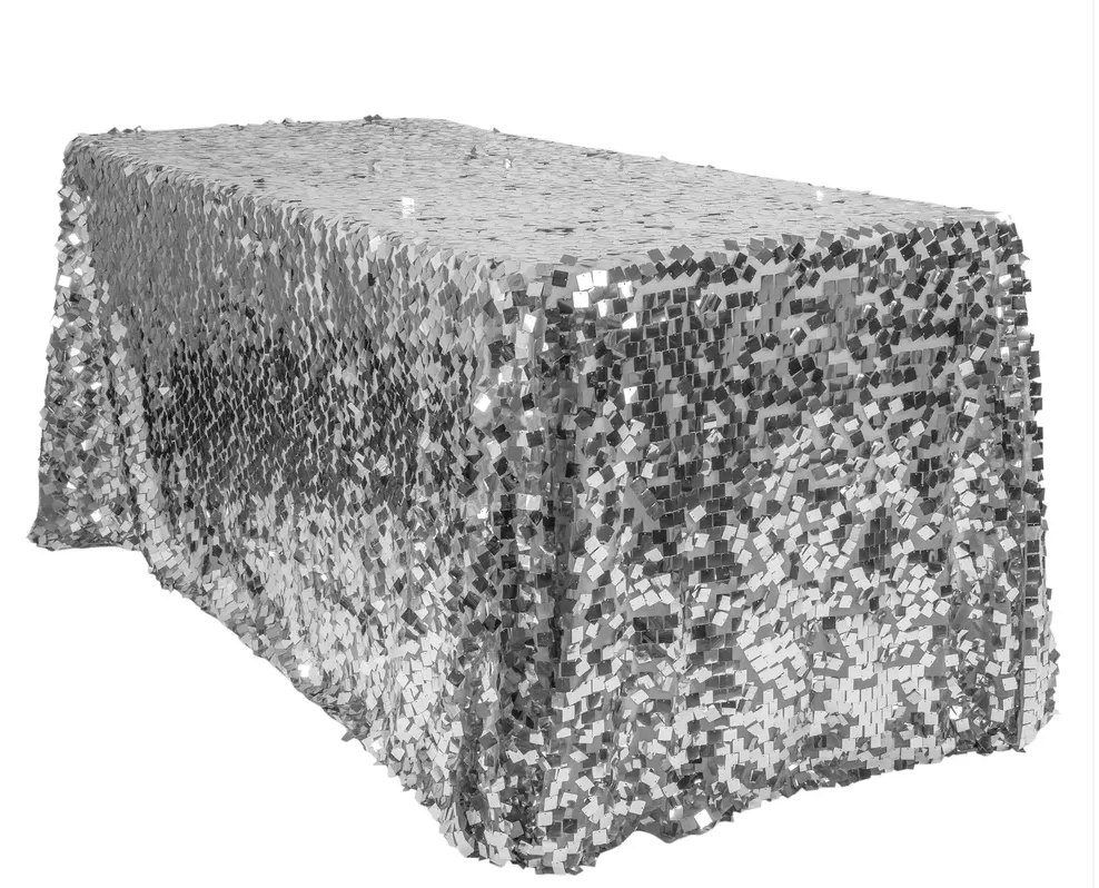 Square Payette Sequin Tablecloth 90"x156" Rectangular - Silver