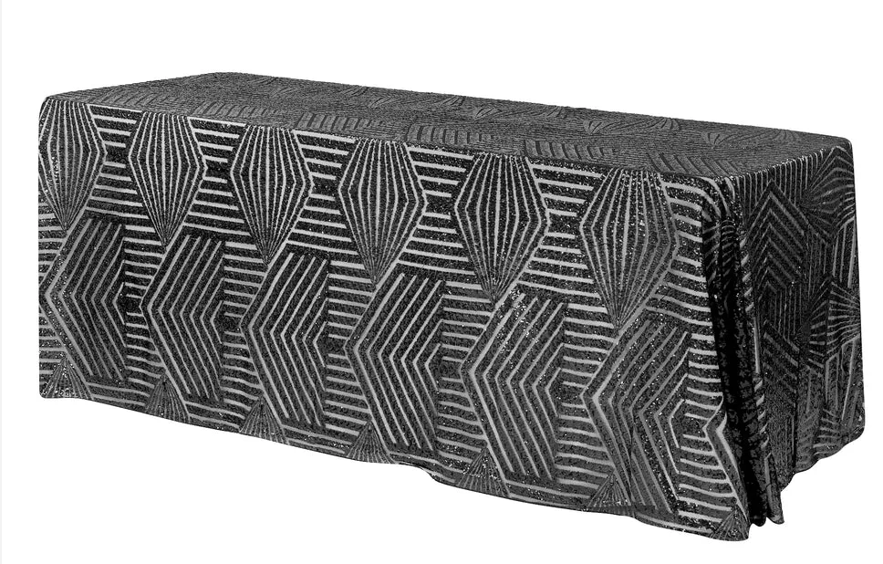 Glitz Sequin Tablecloth 90"x156" Rectangular - Black