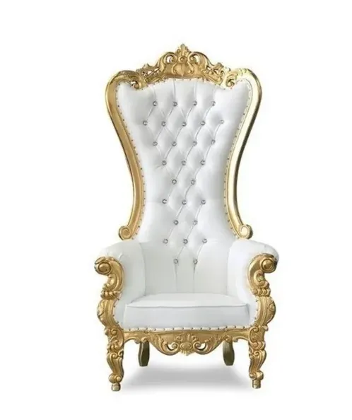 White Throne Chair w/Gold Trimming