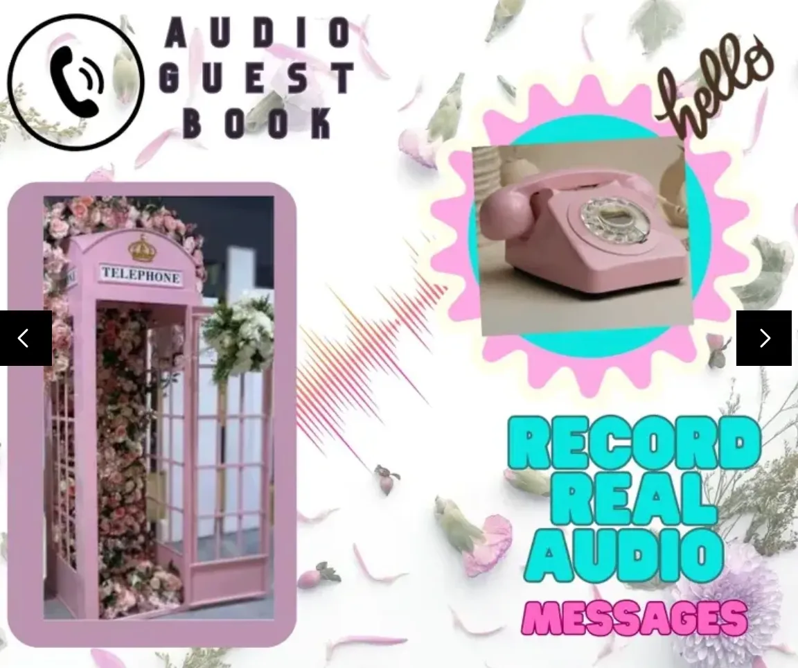 Pink Phone Booth/Florals + Audio Guest Book