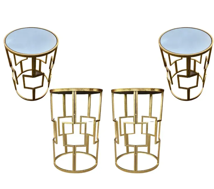 Short Mirrored Glass Gold Drum Table  (2)