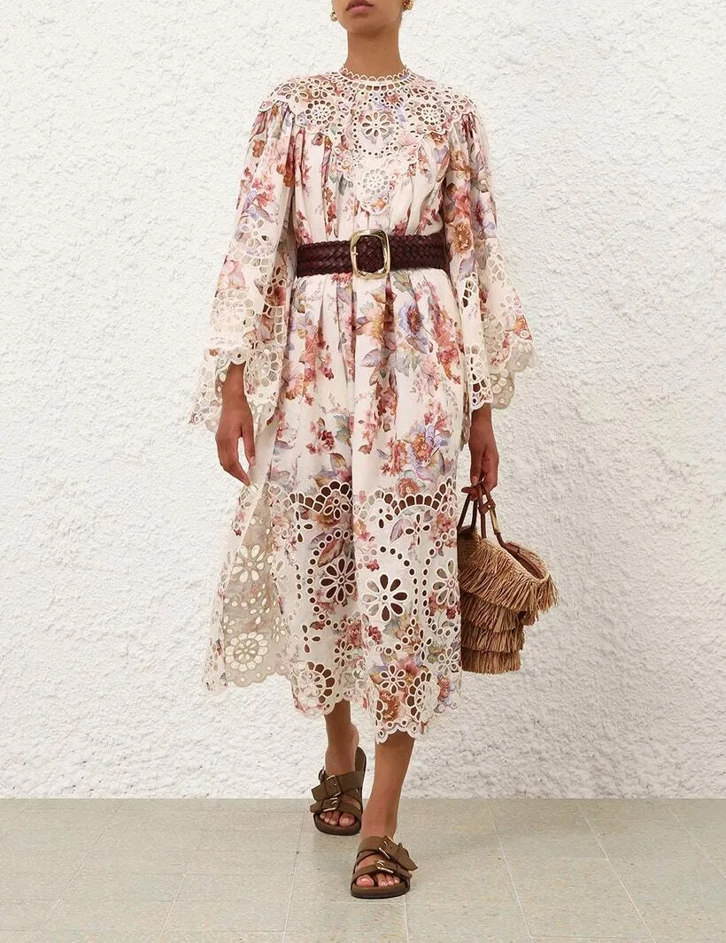Zimmermann Awaken Embroidered Yoke Midi Dress