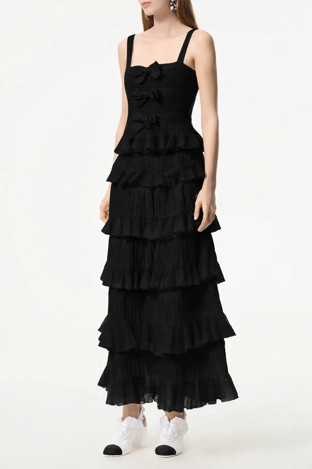 Chanel Black Ruffle Midi Dress