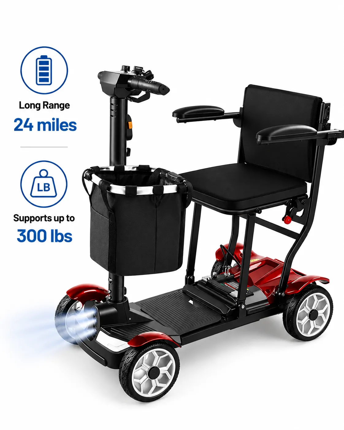 Long-Range Mobility Scooter ECV – 300 lbs Capacity (24-Mile Range)