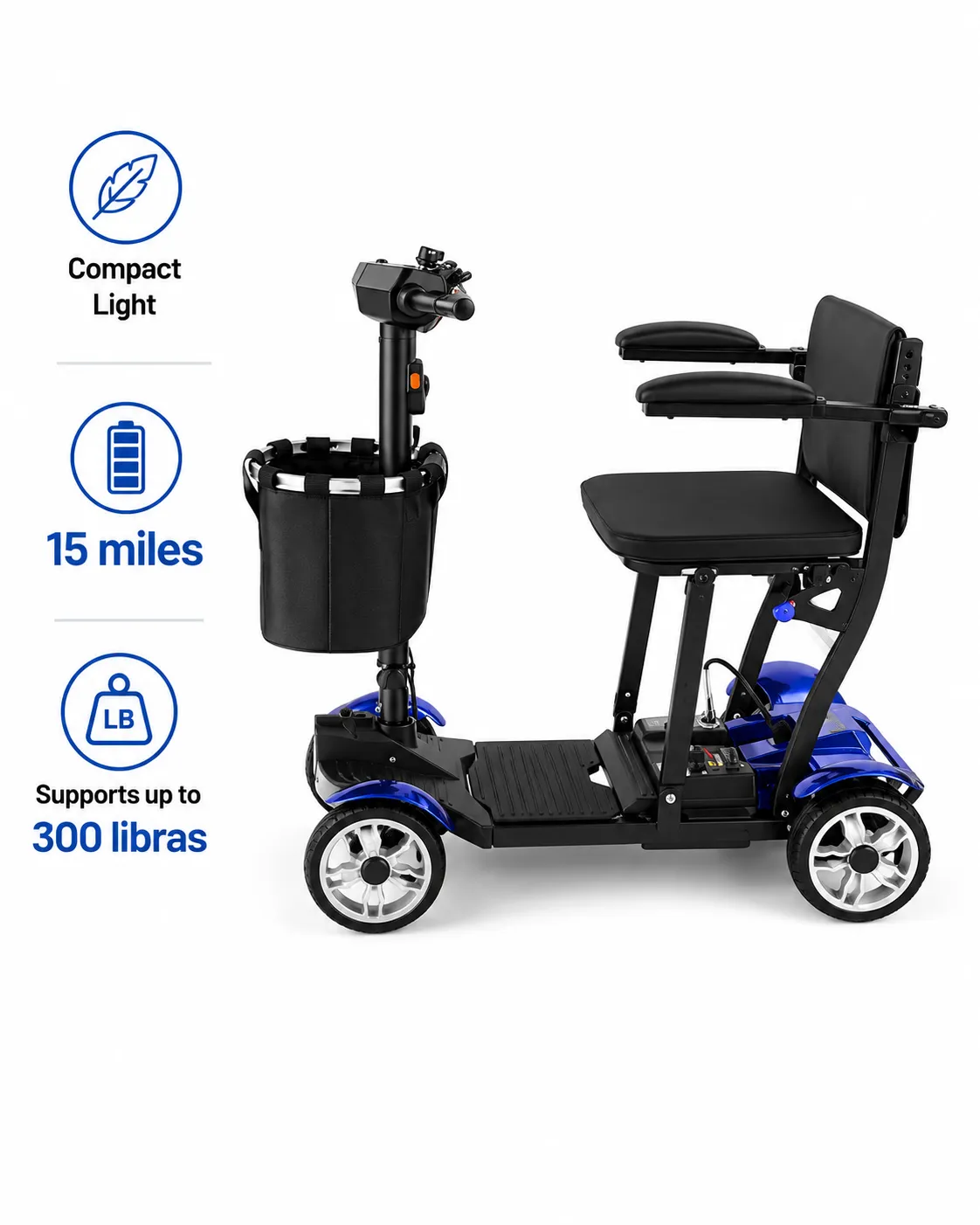 Compact Mobility Scooter ECV – 300 lbs Capacity (15-Mile Range)