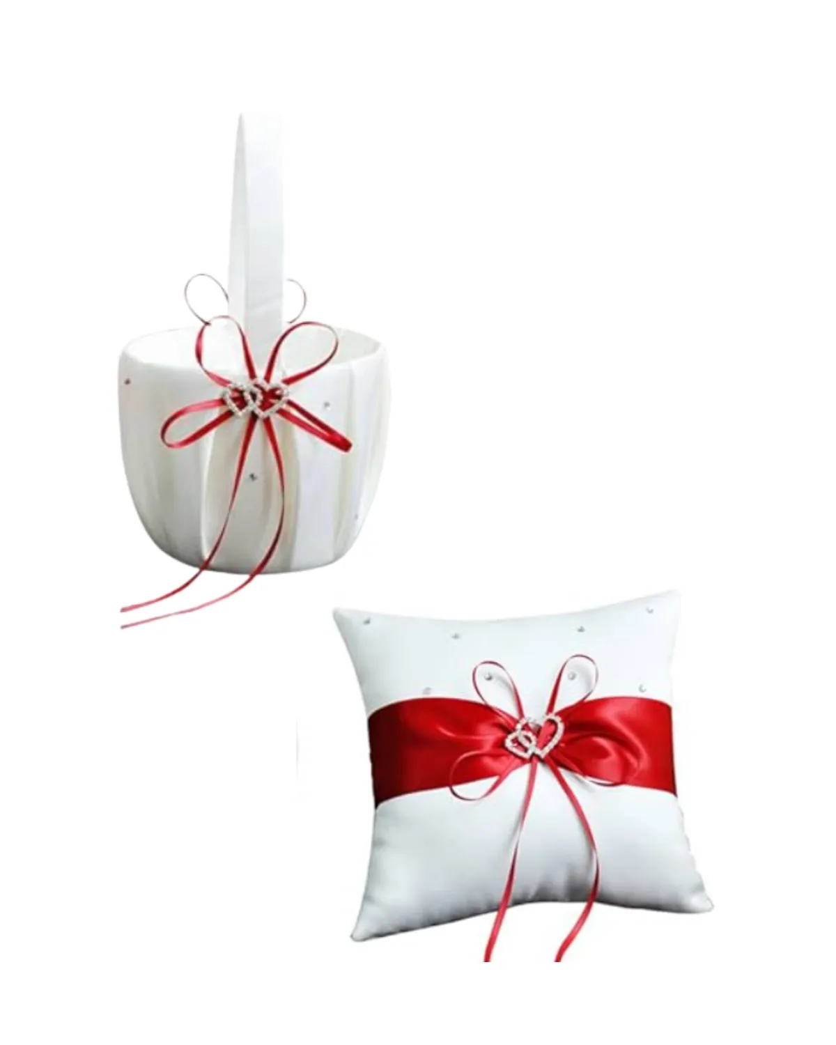 Red & White Ring Bearer Pillow and Flower Girl Basket
