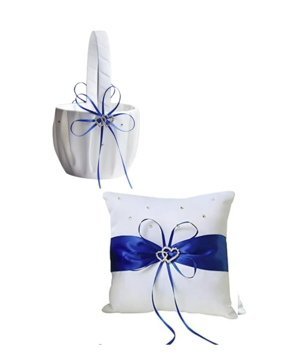 Blue & White Ring Bearer Pillow and Flower Girl Basket