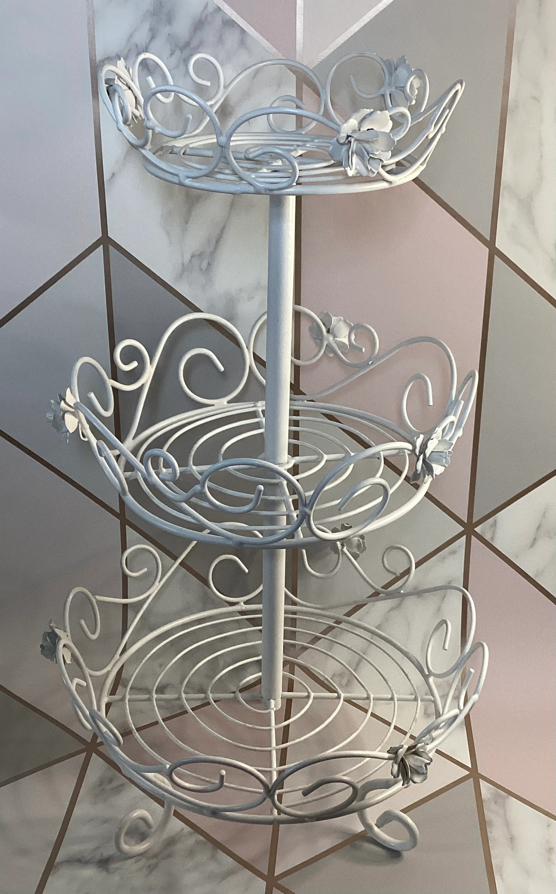 White Floral Wire CupCake Tiered Stand