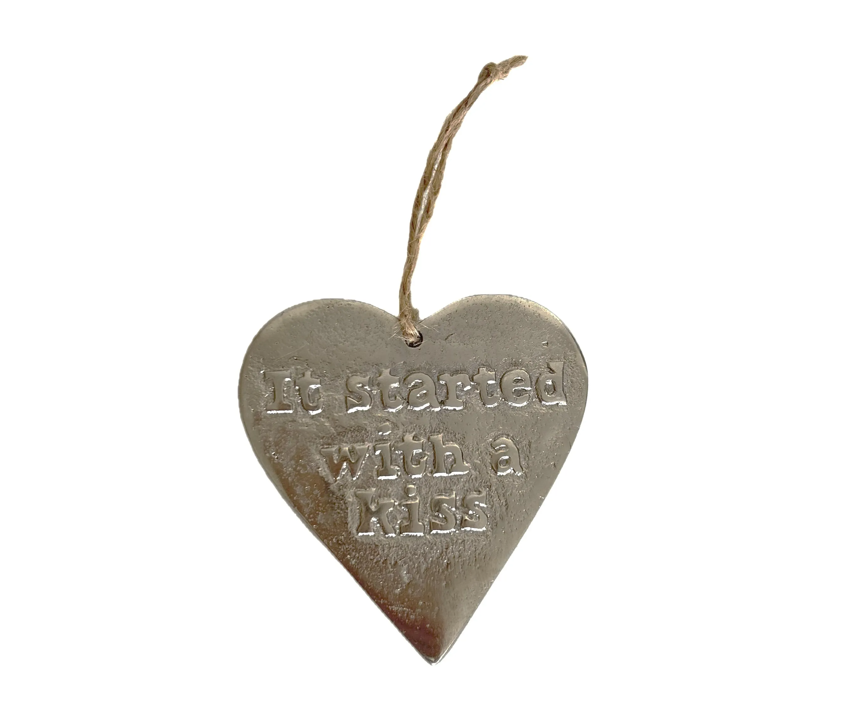 Mini Metal Heart Hanging Decoration "It Started With A Kiss" Sign