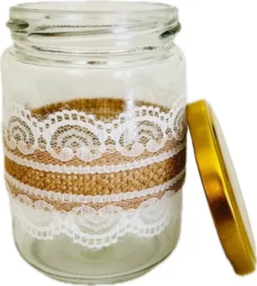 Hessian Lace Candle Jar Glass (Battery candle only)