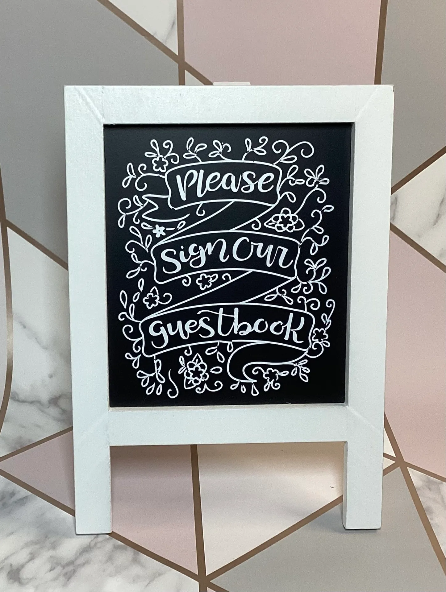Please sign our guestbook easel frame white