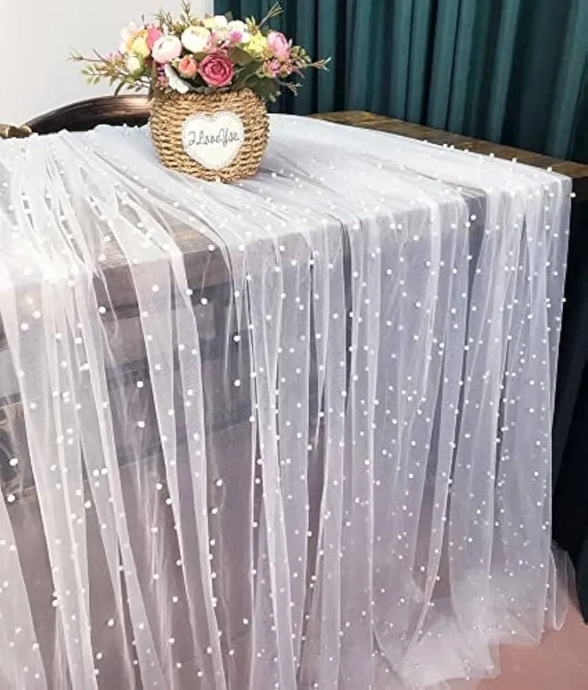 Beaded Pearl Lace Table Runner