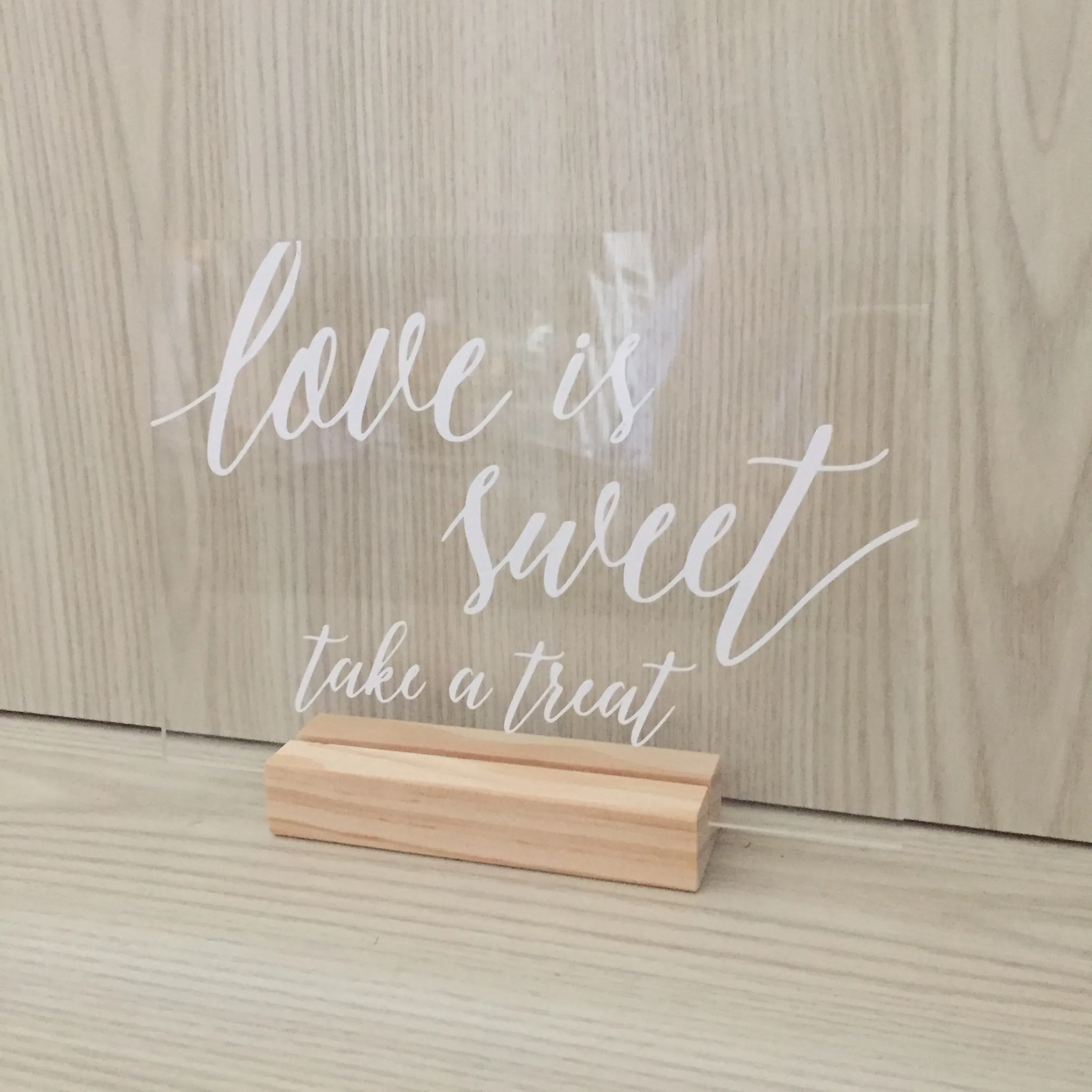Mae Acrylic Love Is Sweet Sign - White with Wooden Base