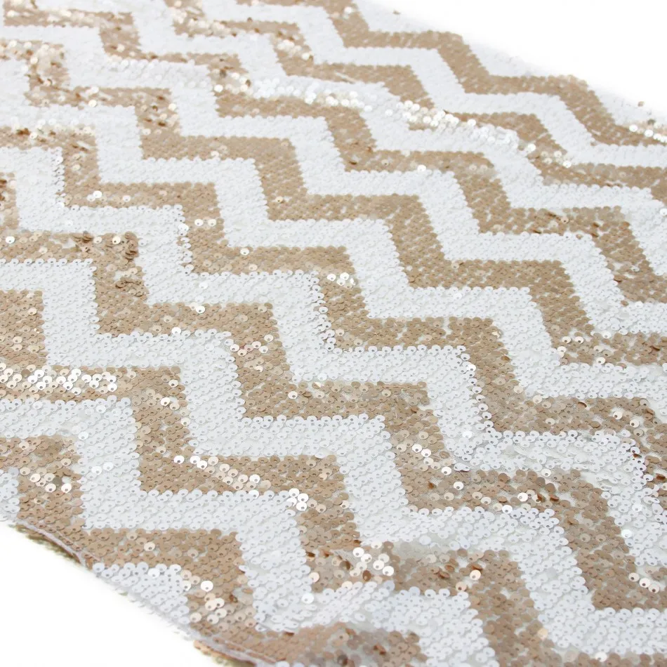 Chevron Sequin Table Runner - Champagne and White