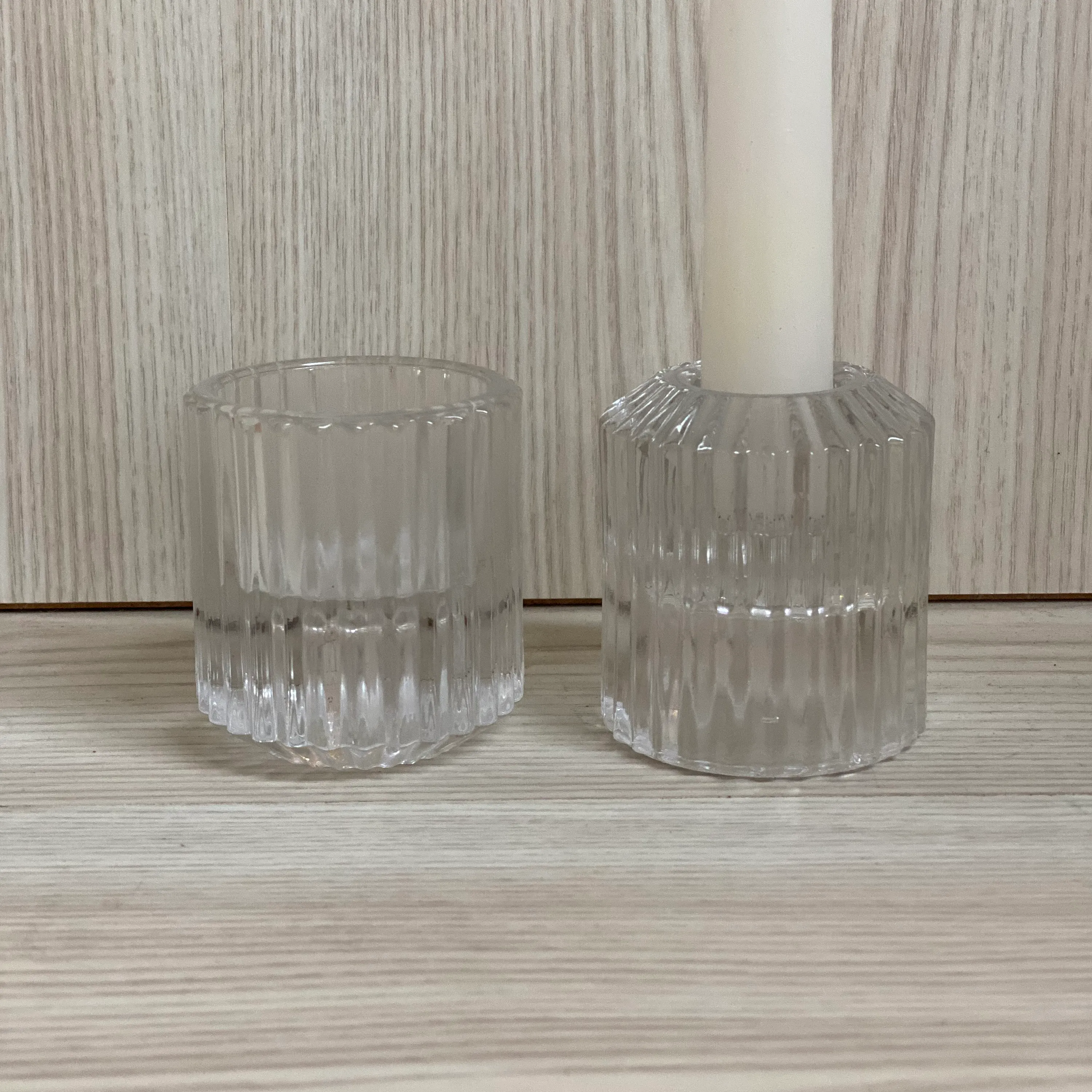 Pleated Glass Reversible Candle Holder - Clear