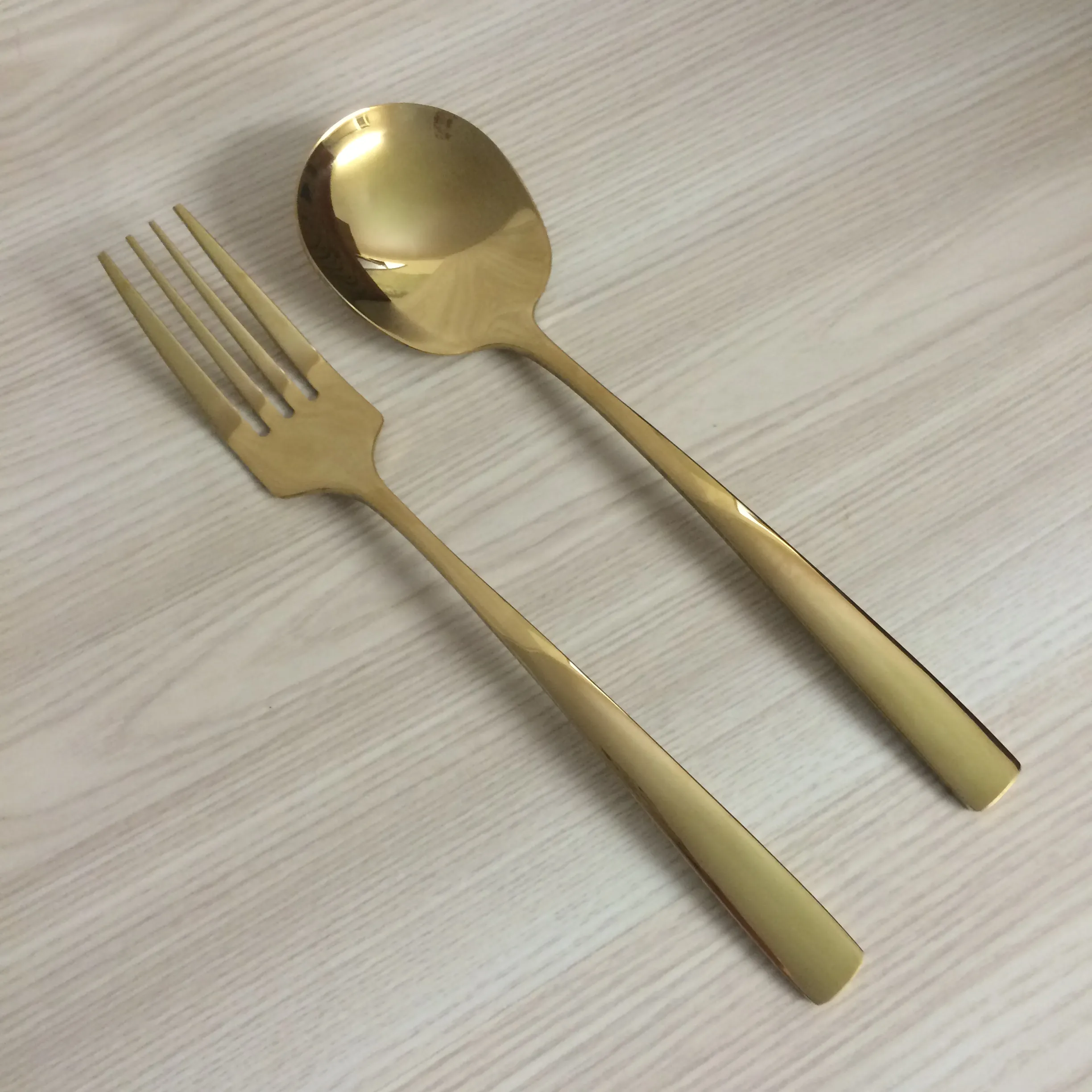 Bright Gold Cutlery - Serving Fork and Spoon
