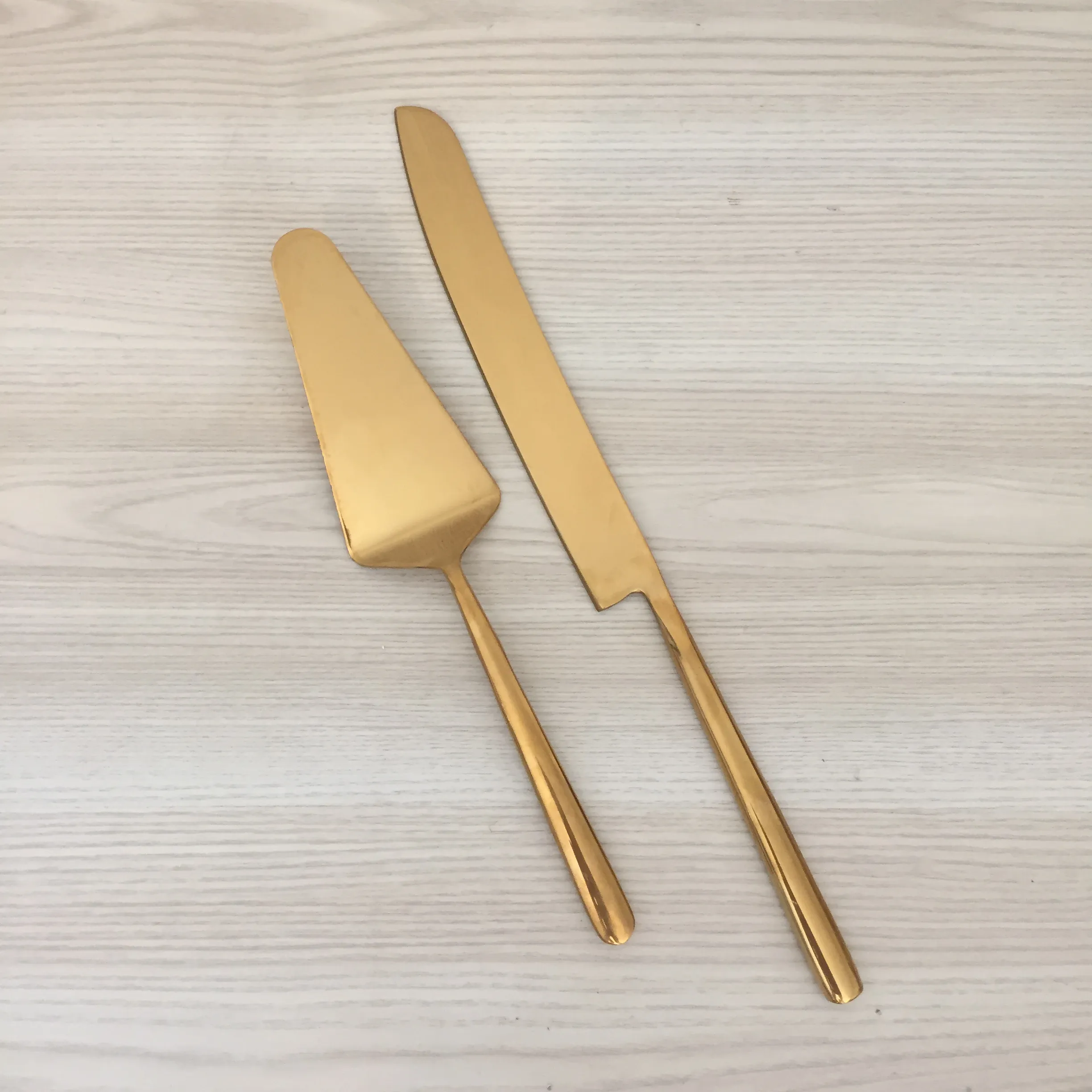 Shiny Gold Cake Knife & Server Set