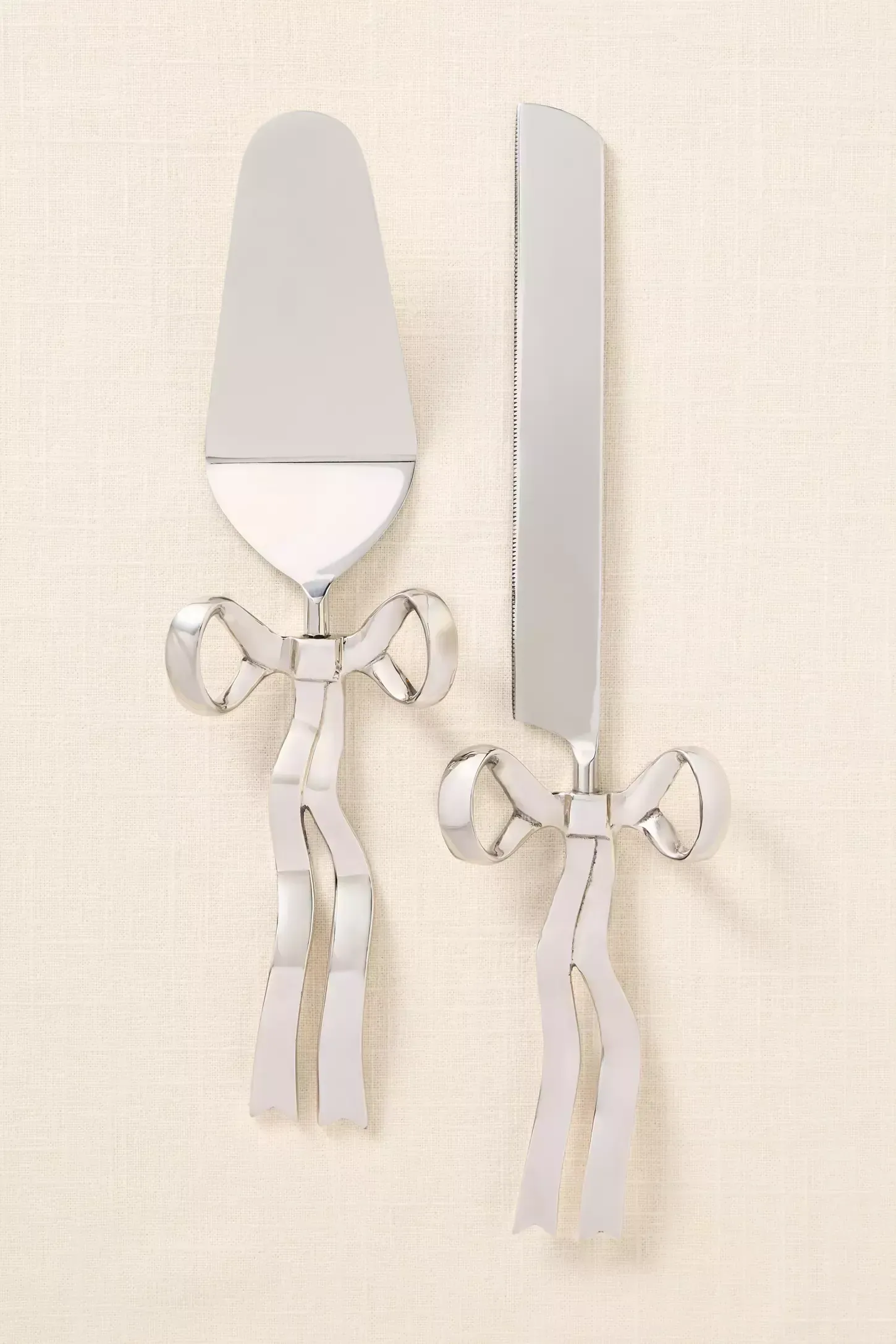 Bow Cake Knife Set - Silver