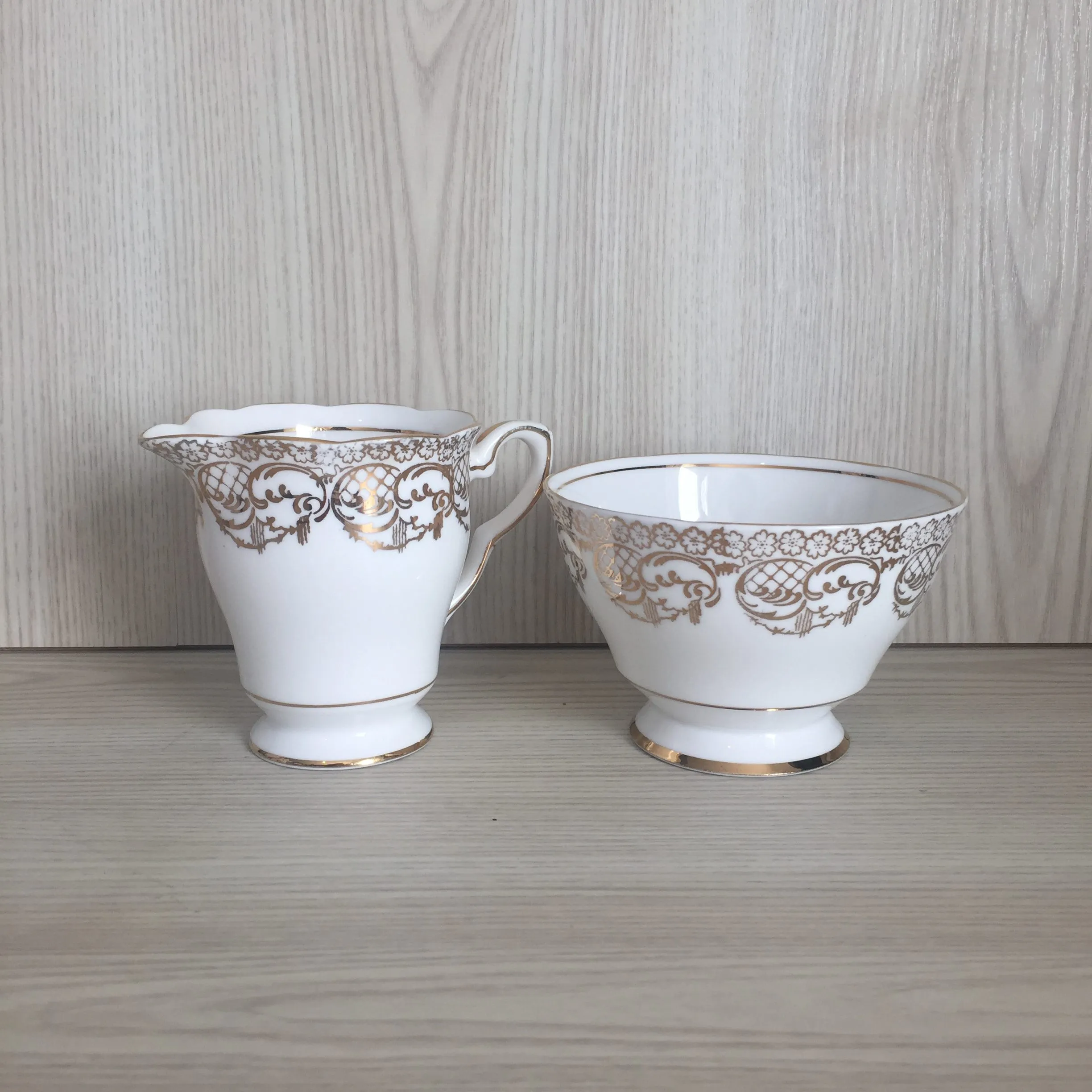 Vintage White Chintz Milk Jug & Sugar Bowl