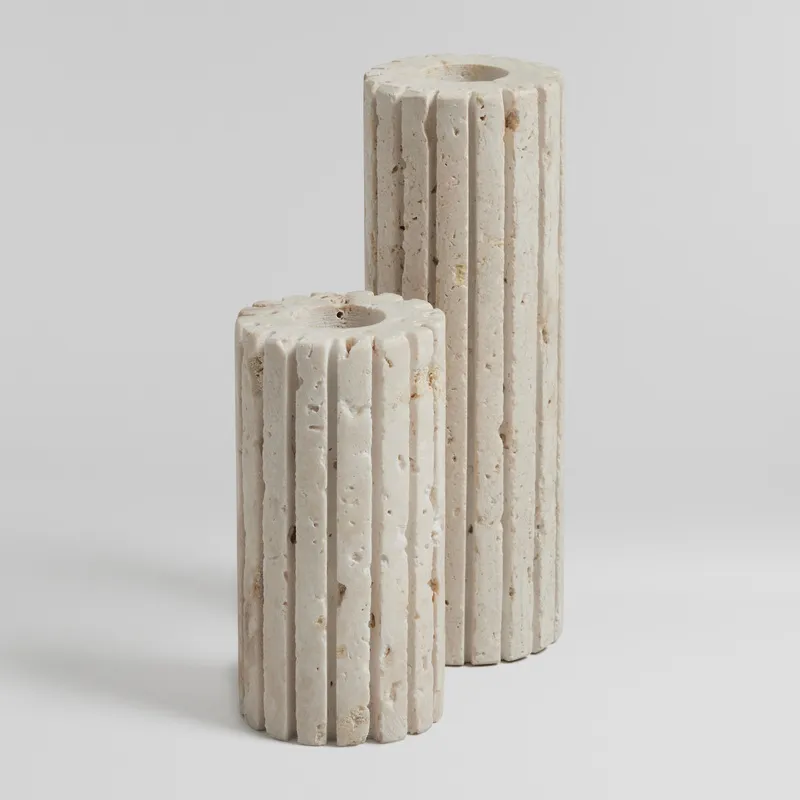 Ripple Travertine Candleholder - Two Sizes