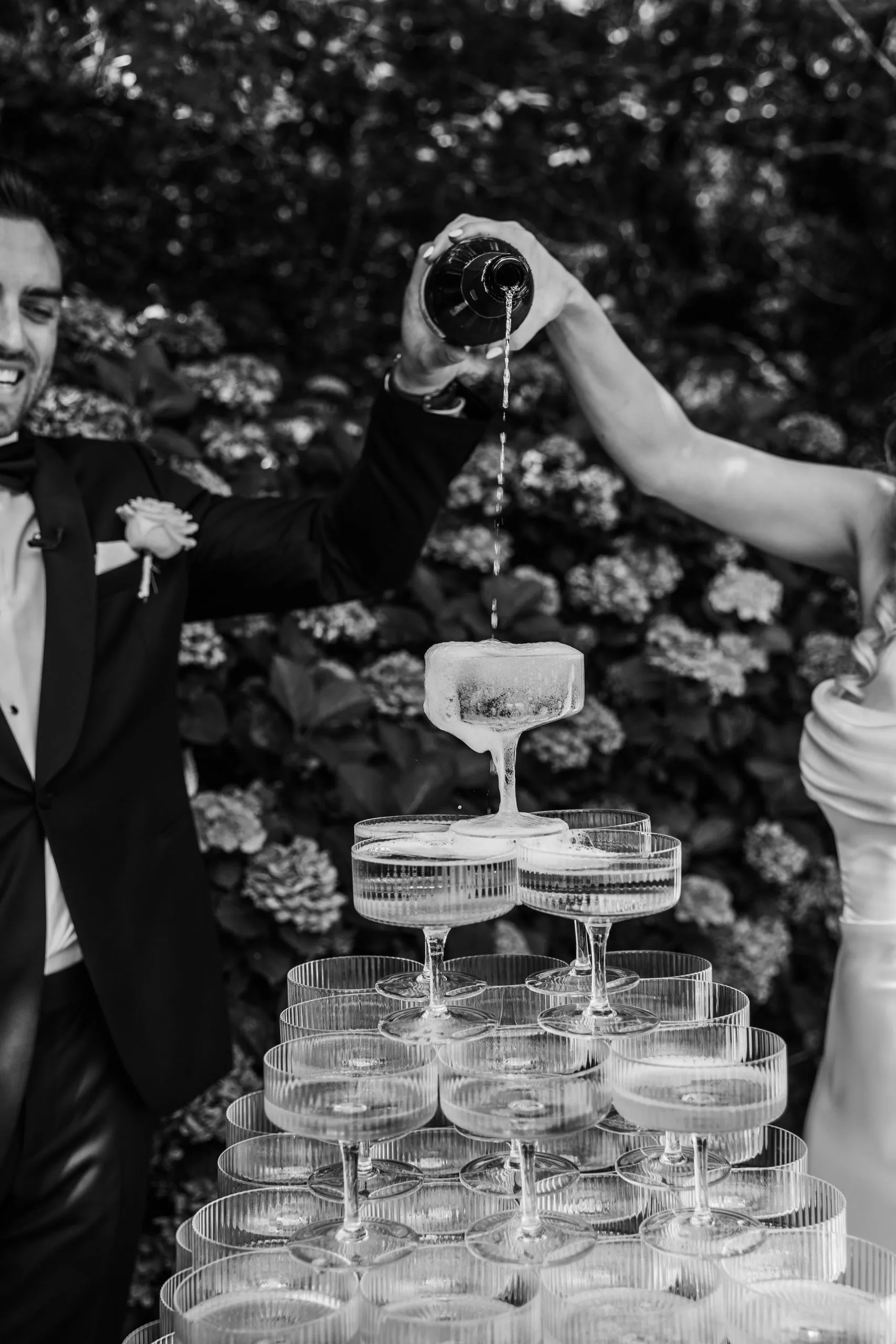 Clear Ribbed Champagne Tower & Tray Set - 55pc