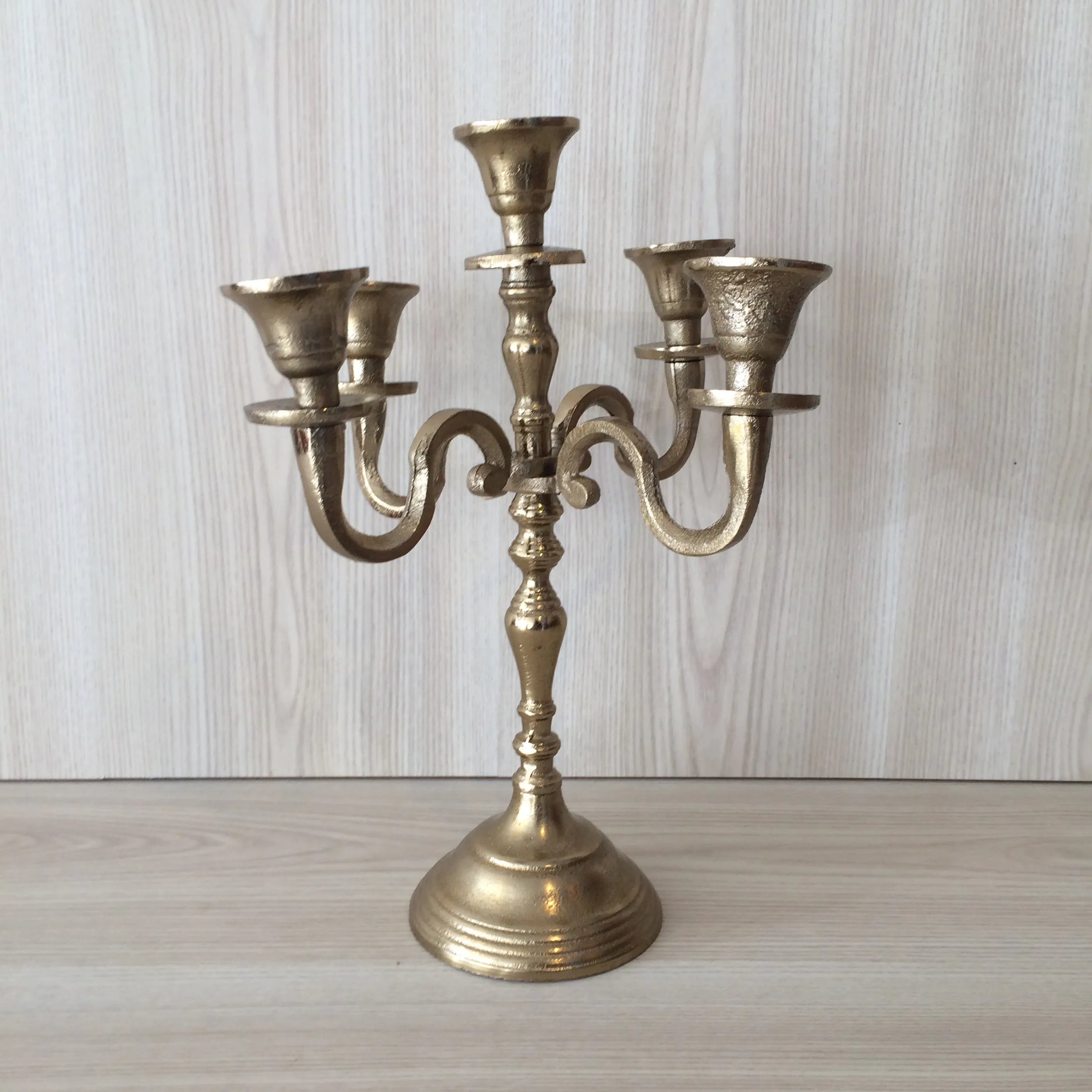 5 Cup Metal Candelabra Short - Gold